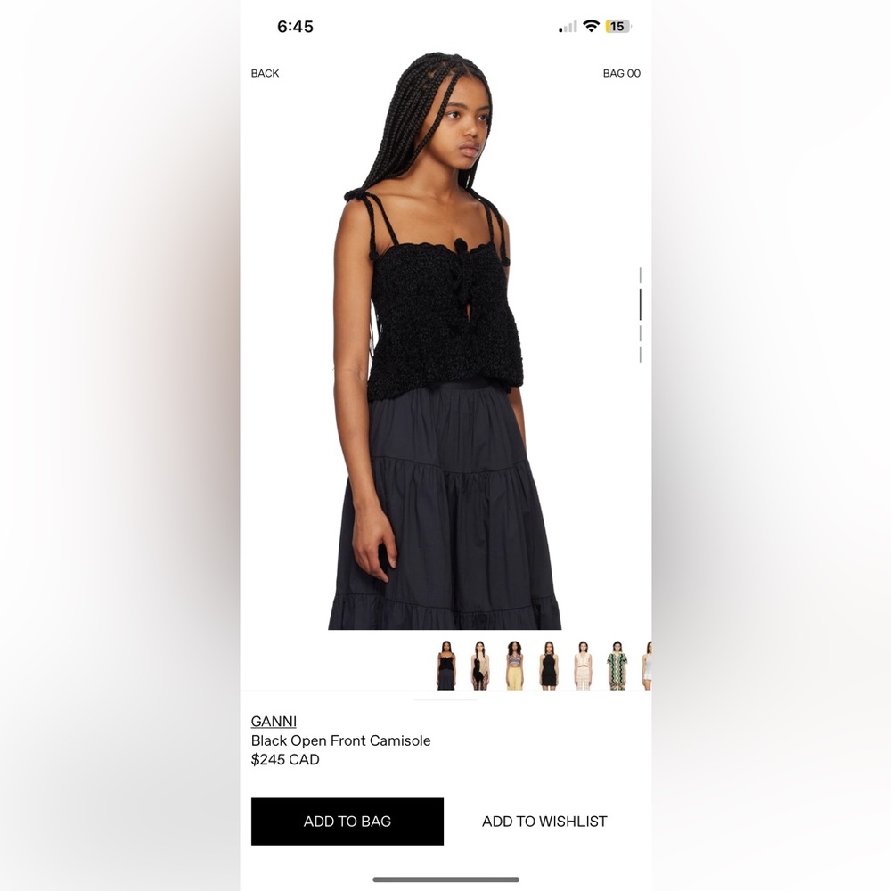 GANNI Black Camisole